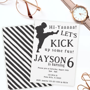 simple black white boy karate birthday invitation