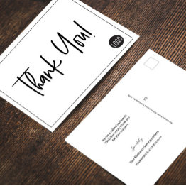 Small Simple Black White Company Logo Custom Thank You Postinvitations Front View