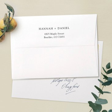 simple black white custom wedding return address envelope
