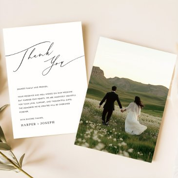 simple black white photo wedding reception table thank you invitations