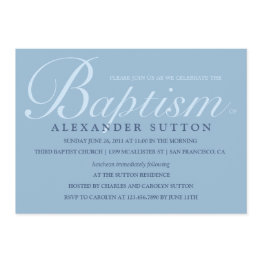 Small Simple Blue Baptism/christening Invite Front View