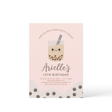 simple boba bubble milk tea pink birthday invitation