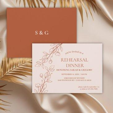 simple boho floral terracotta rehearsal dinner invitation