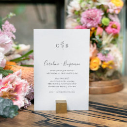Small Simple Botanical Black Monogram Boho Wedding Invitation Front View
