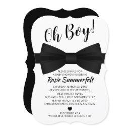 Small Simple Bow Tie Black & White | Baby Shower Invitation Front View