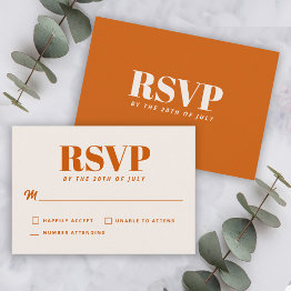 Small Simple Burnt Orange Modern Minimalist Wedding Rsvp Front View