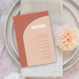 Small Simple Chic Peach Terracotta Arch Wedding Menu Front View