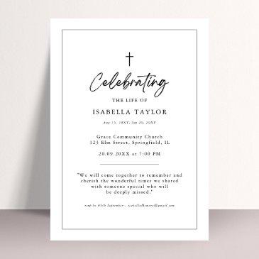 simple christian memorial religious cross funeral invitation