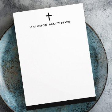 simple cross masculine name black border flat note invitations
