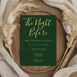 Small Simple Dark Green Night Before Rehearsal Dinner Invitation Front View