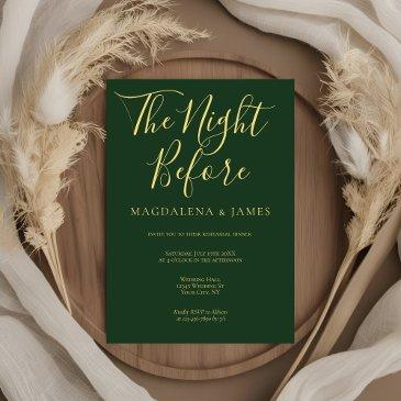 simple dark green night before rehearsal dinner invitation
