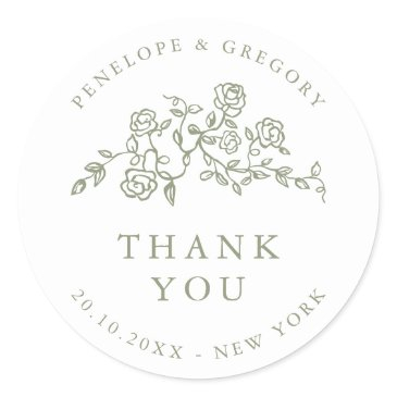 simple delicate floral sage wedding thank you classic round sticker