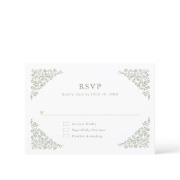 Small Simple Delicate Floral Timeless Sage Green Wedding Rsvp Invitations Front View