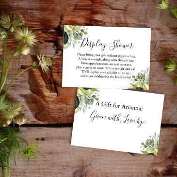 simple display bridal shower greenery on white enclosure invitations