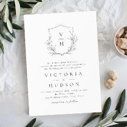 Small Simple Elegance Botanical Crest Monogram Wedding Invitation Front View