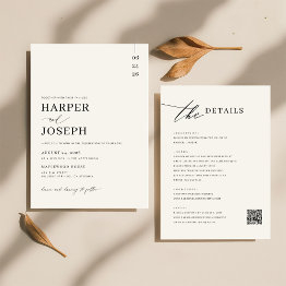 Small Simple Elegant Black All In One Qr Code Wedding Invitation Front View