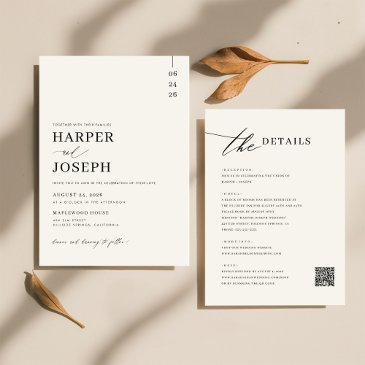 simple elegant black all in one qr code wedding invitation