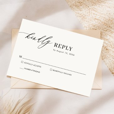 simple elegant black and white chic script wedding rsvp invitations