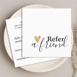 Small Simple Elegant Black White Gold Heart Referral Invitations Front View