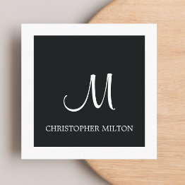 Small Simple Elegant Black White Monogram Attorney Square Business Invitations Front View
