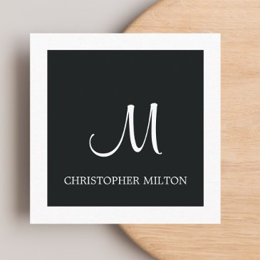 simple elegant black white monogram attorney square business invitations