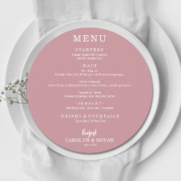 Small Simple Elegant Dusty Rose Round Wedding Dinner Menu Front View