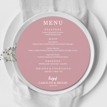 simple elegant dusty rose round wedding dinner menu