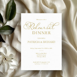 Small Simple Elegant Gold Foil Script Rehearsal Dinner Invitation Front View