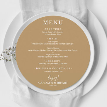 simple elegant gold round wedding dinner menu