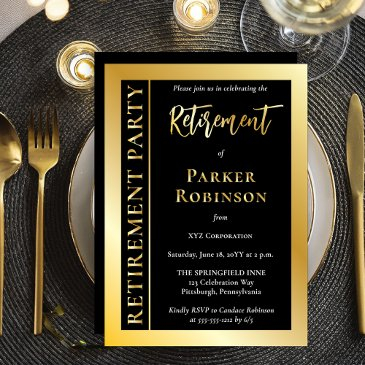 simple elegant minimalist retirement party foil invitation
