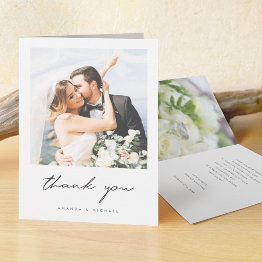 Small Simple Elegant Modern Script Custom Photo Wedding Thank You Invitations Front View