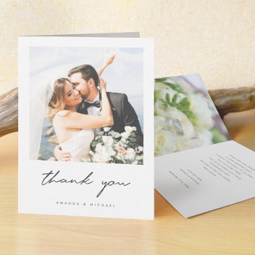 simple elegant modern script custom photo wedding thank you invitations