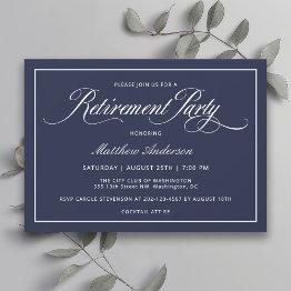Small Simple Elegant Navy Blue Retirement Party Invitation Front View
