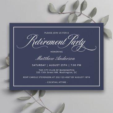 simple elegant navy blue retirement party invitation