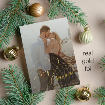 simple elegant newlywed merry christmas gold foil holiday invitations