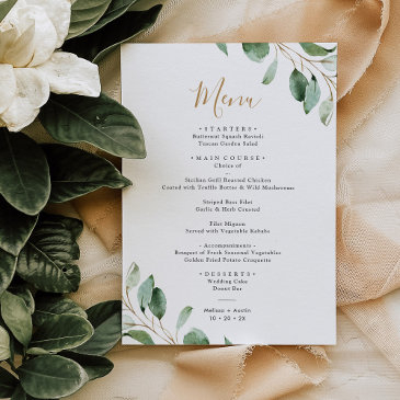 simple eucalyptus greenery wedding menu invitations