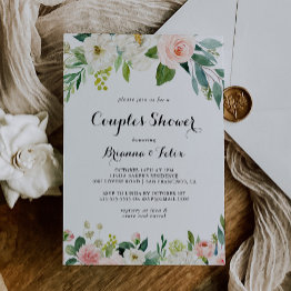 Small Simple Floral Green Calligraphy Couples Shower Invitation Front View