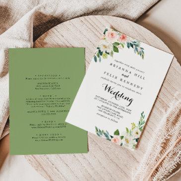 simple floral green foliage front & back wedding invitation