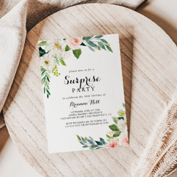 simple floral green foliage surprise party invitation