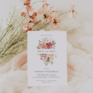 simple floral sweet 16 birthday invitation