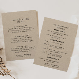 Small Simple Formal Kraft Wedding Itinerary Invitations Front View