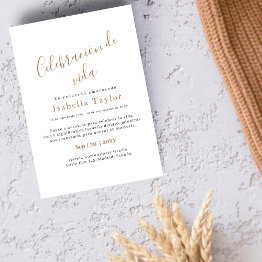 Small Simple Gold | Celebración De Vida Spanish Funeral Invitation Front View