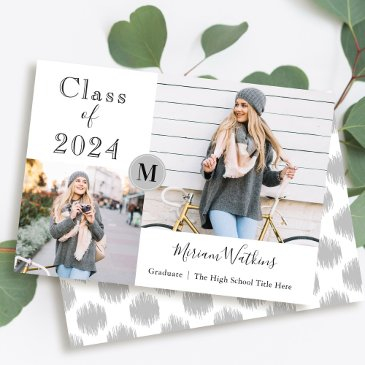 simple gray monogram photo graduation announcement