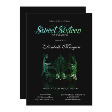 simple green masque black sweet 16 invitation