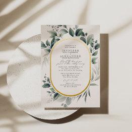 Small Simple Greenery Eucalyptus Ivory Gold Foil Wedding Foil Invitation Front View