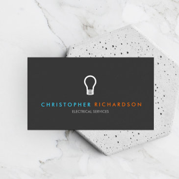 simple light bulb contrasting text electrician business invitations