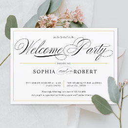 Small Simple Lines Calligraphy Elegant Welcome Party Invitation Front View
