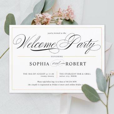 simple lines calligraphy elegant welcome party invitation