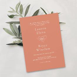 Small Simple Minimal Bold Orange Citrus Grove Wedding Invitation Front View