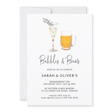 simple modern bubbles & brews engagement invitation